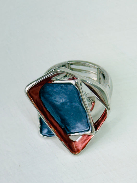 Adjustable enamnel ring with abstract design in blue and bronze tones - Gina Ring - Mix