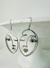abstract portrait silver dangle earrings