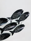 Back view of aqua fish shoal wall sculpture showing hidden mounting eyelets