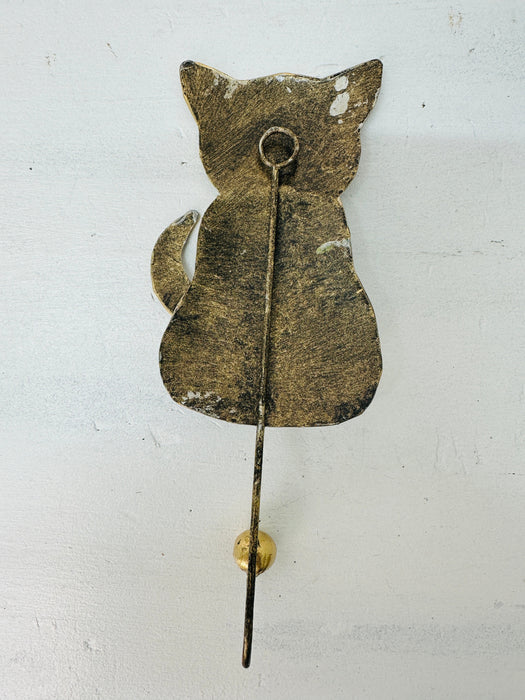 Back view of handmade silver cat hook.