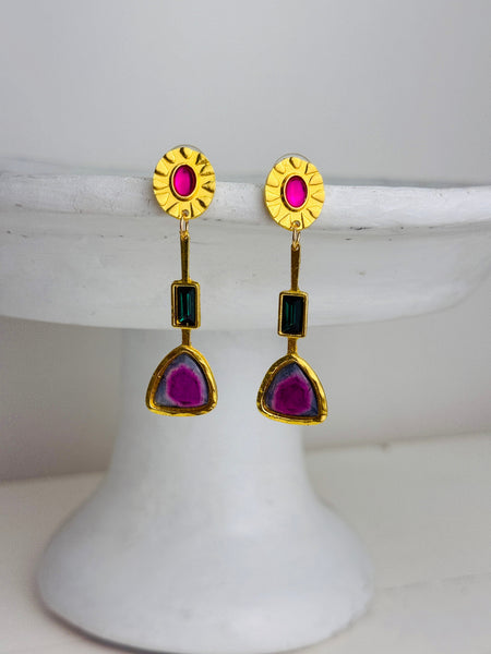 front view of art deco earrings