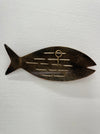 Back of copper and bronze metal fish wall decoration showing hanging point