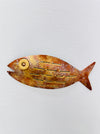 Hand-painted copper and bronze metal fish wall decoration with turquoise and gold detailing
