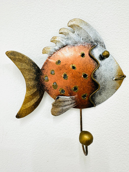 Handmade copper and silver fish hook with gold detailing.