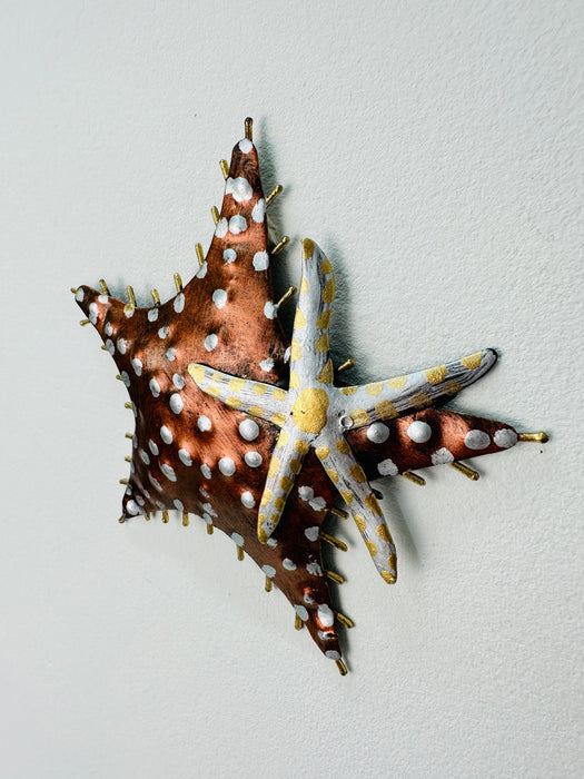 Side angle of copper starfish showing hand-painted detailing