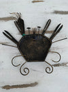Back of blue crab metal wall decoration showing hanging eyelet and metal construction