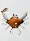 Hand-painted copper metal crab wall decoration with curled legs and metallic detailing