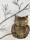 Back side of metal owl trio showing hanging eyelet