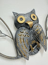 Close-up of one owl from the crackle-effect metal owl trio showing gold hand-painted details.