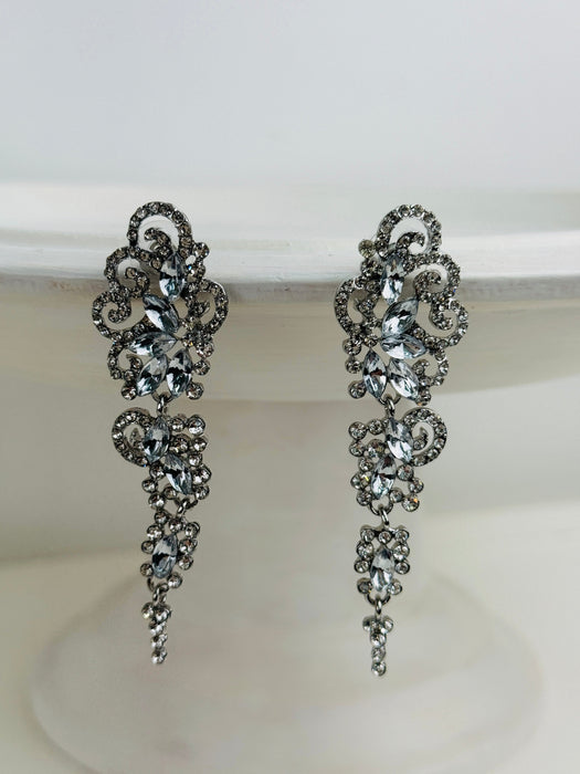 front view of vintage style crystal stone drop earrings