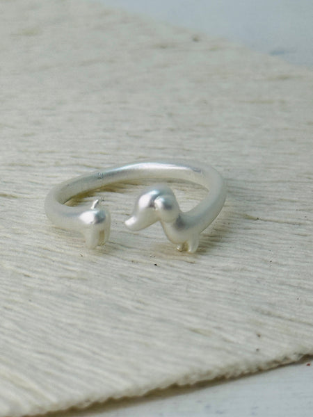 silver adjustable ring with cute puppy design
