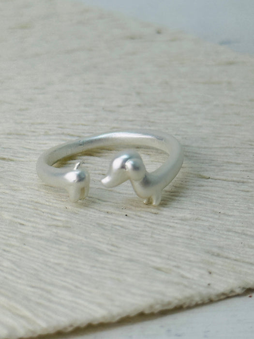 silver adjustable ring with cute puppy design