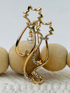 gold crystal double cat brooch with pearl charm