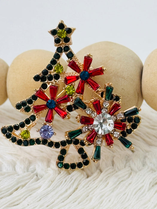 close-up of colourful brooch with crystals