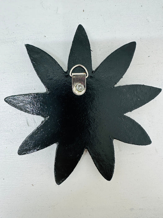 back view of mosaic glass daisy flower on a mdf base