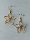 Gold flower-shaped earrings on a white background
