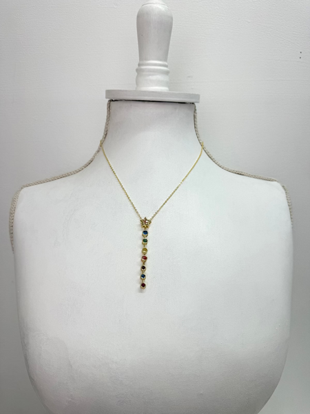 gold star necklace with multicolour gemstone drop pendant