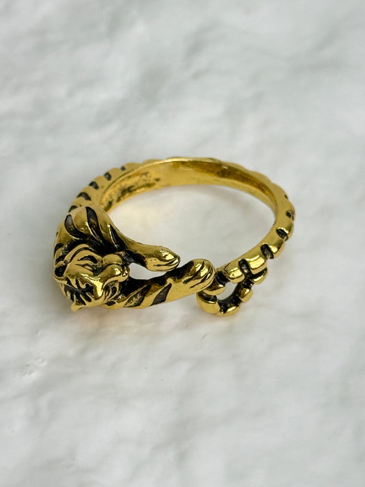 Gold toned tiger adjustable ring
