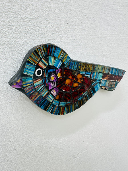 side angle of mosaic bird wall art on mdf base
