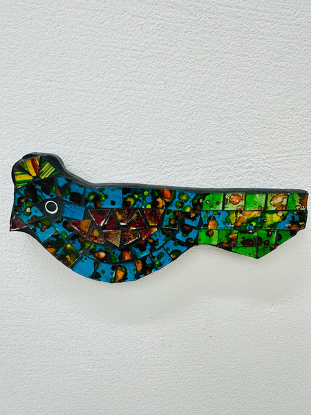 front view of mosaic bird wall art