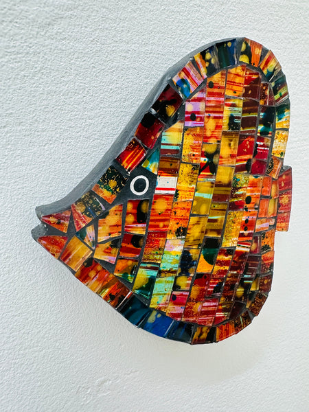 close-up of mosaic angel fish wall art
