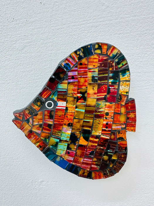 front view of mosaic angel fish wall art