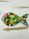 aerial front view of mosaic fish in green