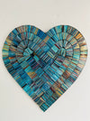 front view of mosaic heart in blue