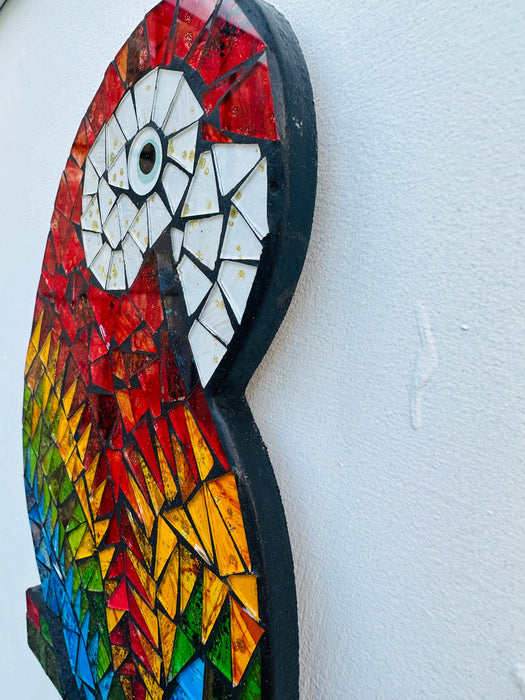 close-up of mosaic glass parrot 