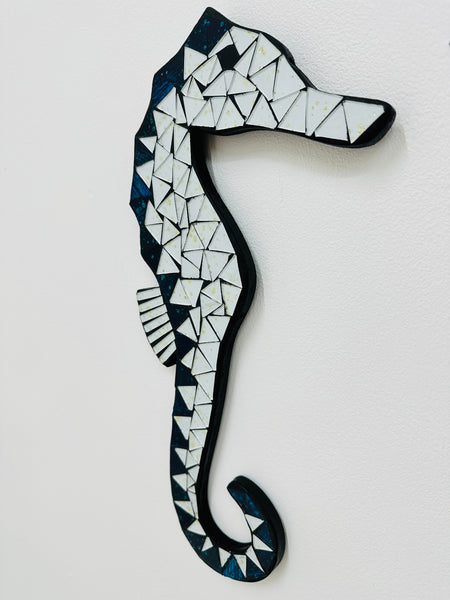 side angle of mosaic glass seahorse