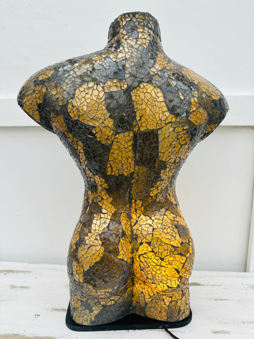 Mosaic Man Bust Lamp - Black Gold
