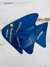 aerial front view of metal rainbow fish 