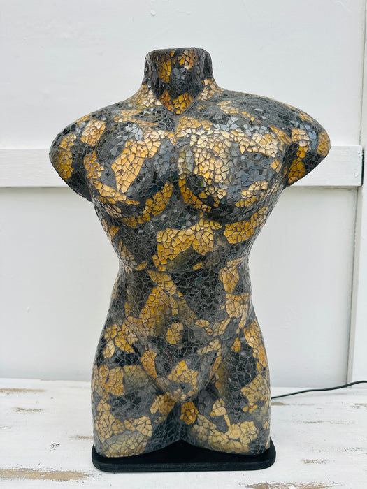 Mosaic Man Bust Lamp - Black Gold