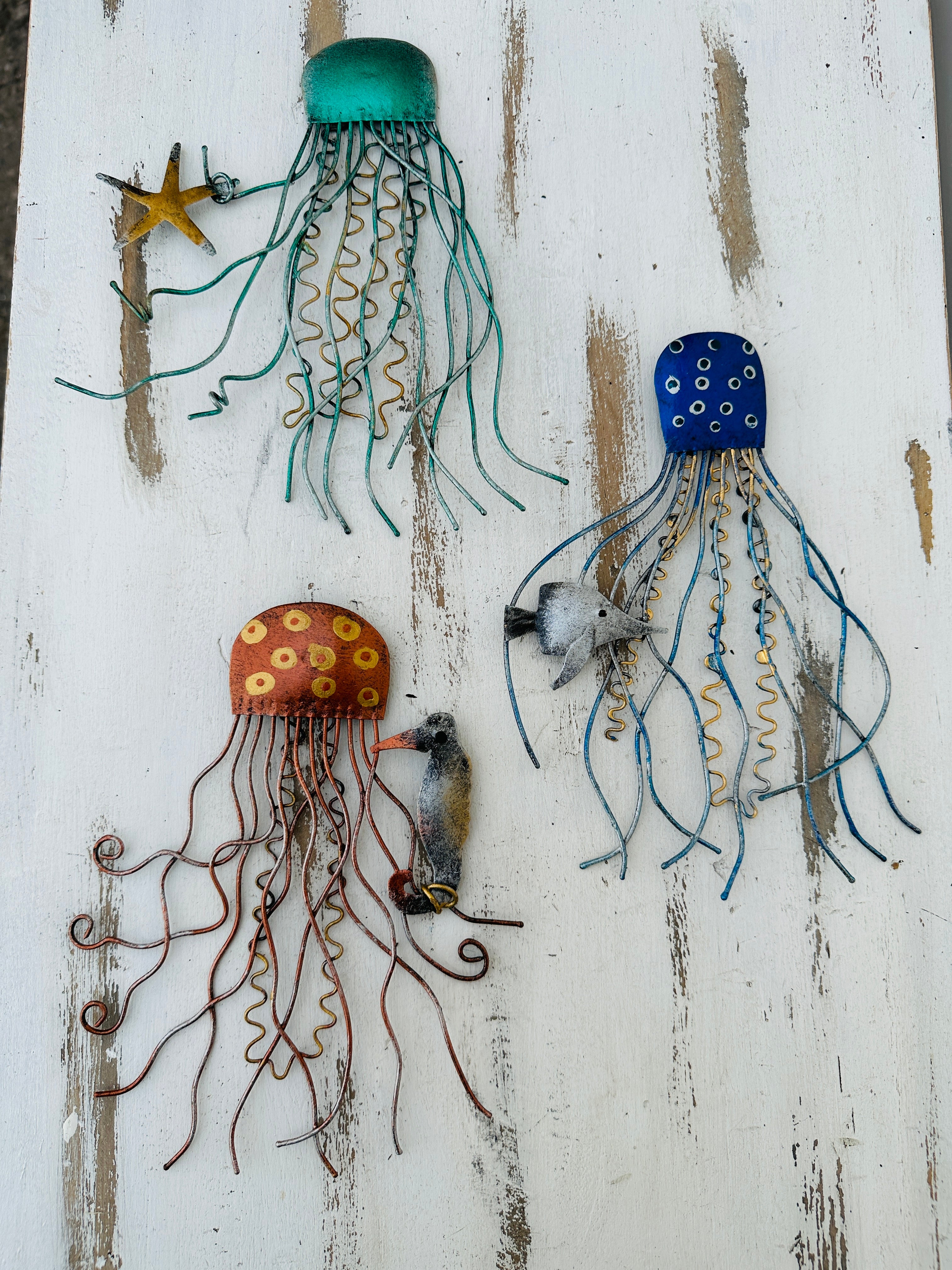 aerial set view of assorted metal jellyfish