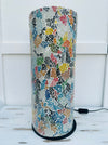 front view of mosaic cylinder lamp with light off