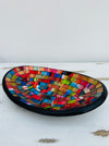 front view of mosaic oval bowl on white background