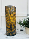 front view of mosaic cylinder lamp with light on