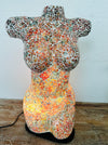 front view of mosaic bust lamp with light on