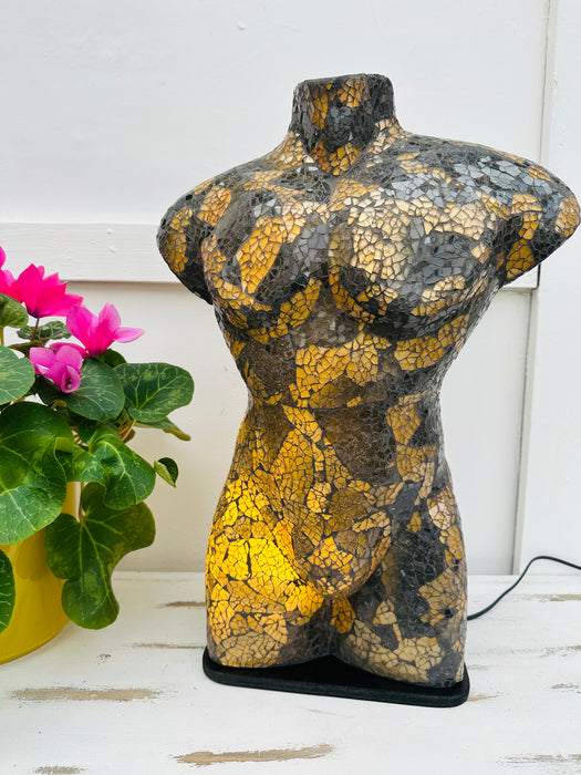 Mosaic Man Bust Lamp - Black Gold