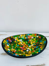 aerial view of mosaic oval bowl on white background