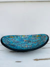 side view of mosaic oval bowl on white background