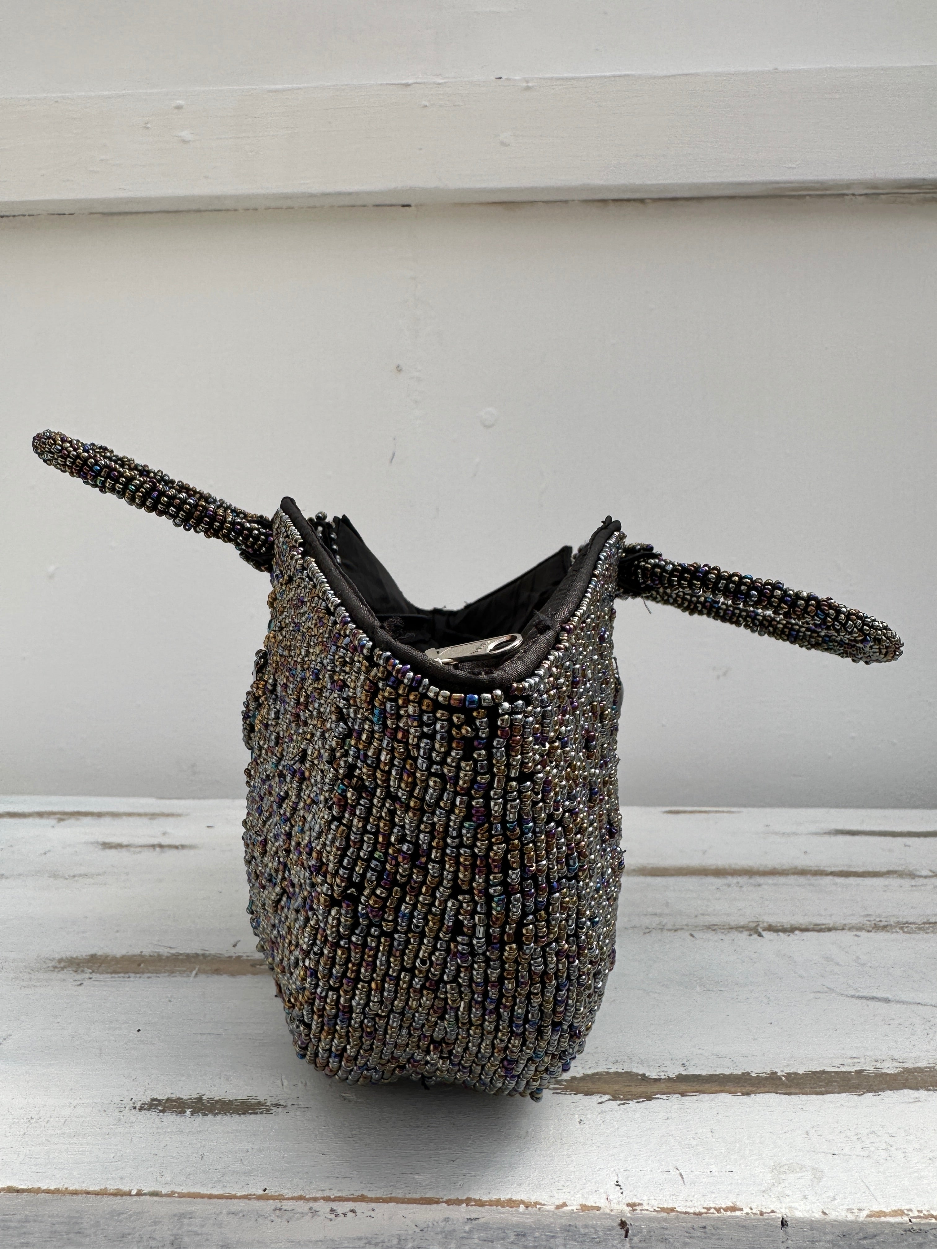 side view of beaded bag