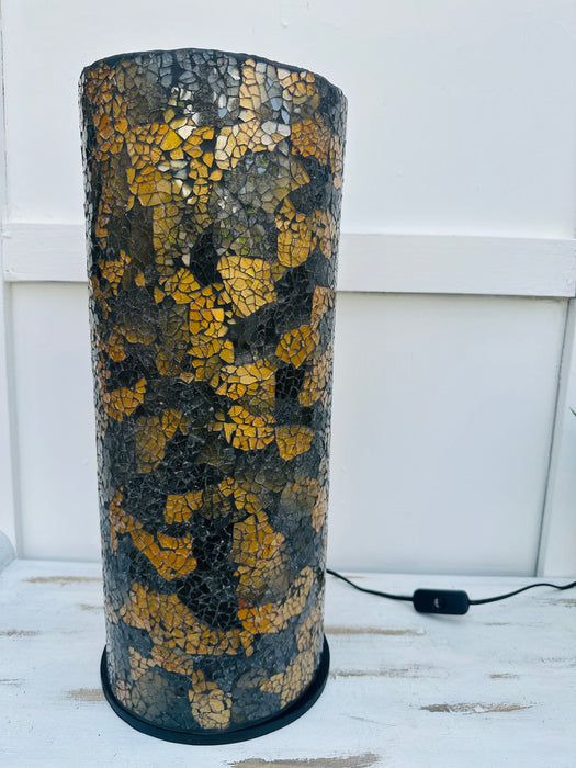 front view of mosaic cylinder lamp with light off