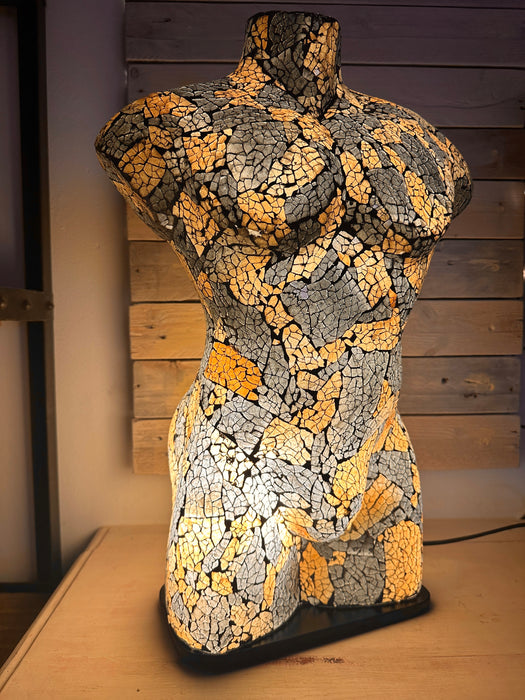 Mosaic Man Bust Lamp - Black Gold