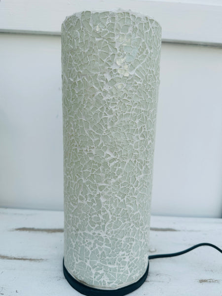 front view of mosaic cylinder lamp with light off