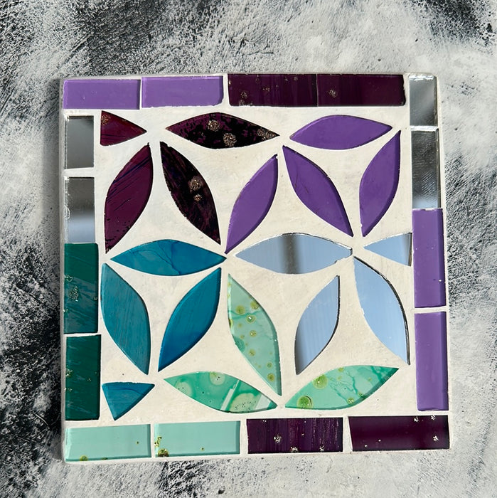 Square Peacock Mosaic Coaster - Mirror & Purple