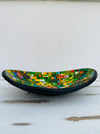 side view of mosaic oval bowl in green