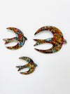 Handmade mosaic birds wall art set with colourful glass tiles on MDF base.