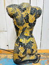 Side view of elegant bust lamp featuring hand-painted black and gold glass.