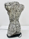 Artistic handmade silver mosaic lamp with reflective crackle glass texture.